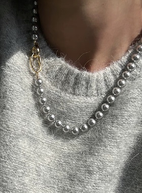 珍珠高级感经典真多麻灰项链