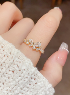 蝴蝶珍珠小众设计戒指