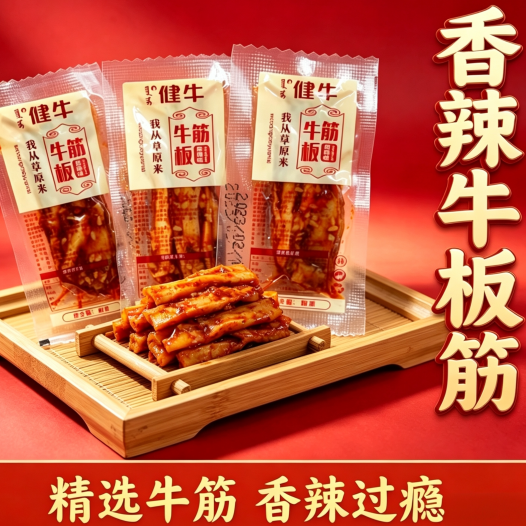 内蒙特产健牛牛板筋独立牛肉零食草原小吃美味劲道牛筋烧烤味香辣