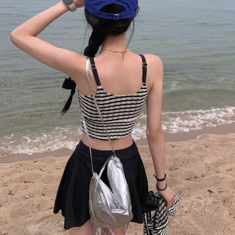 条纹分体裙子长袖防晒小衫性感女泳衣