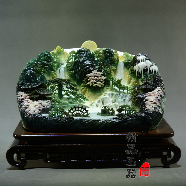 玉石摆件客厅天然岫玉摆件原石玉雕摆件水墨山水家居玄关乔迁送礼