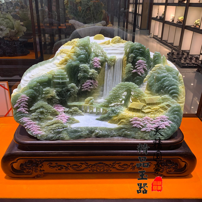 天然岫玉水墨山水摆件乔迁送礼