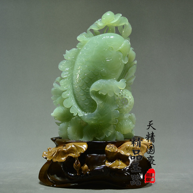 天精国豪天然岫玉鱼摆件乔迁礼