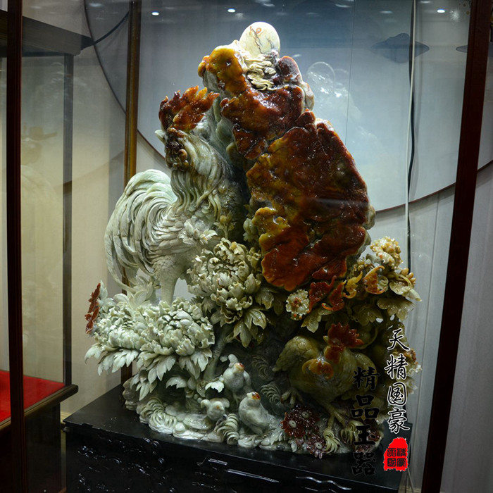 天然玉石摆件客厅玉器岫玉手工雕刻大吉大利公鸡乔迁鸿运当头