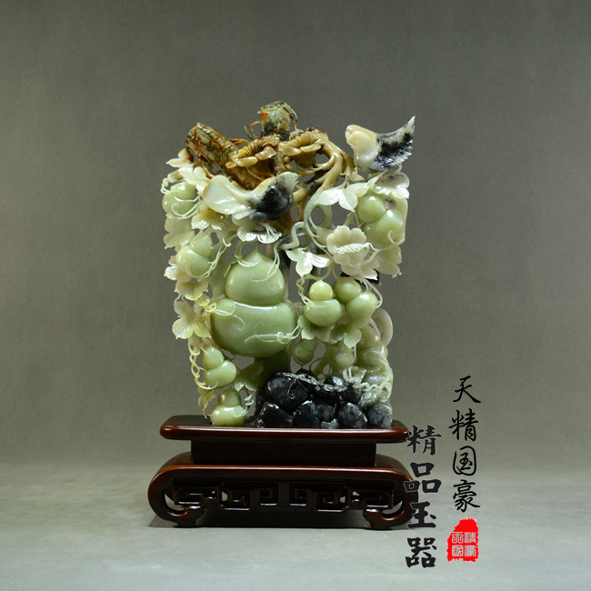 玉石摆件客厅天然岫玉摆件原石玉雕摆件葫芦玄关乔迁礼品福禄长久