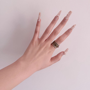 九秘坊复古六字箴言开口戒指黄铜男女小众轻奢高级感苹安指环