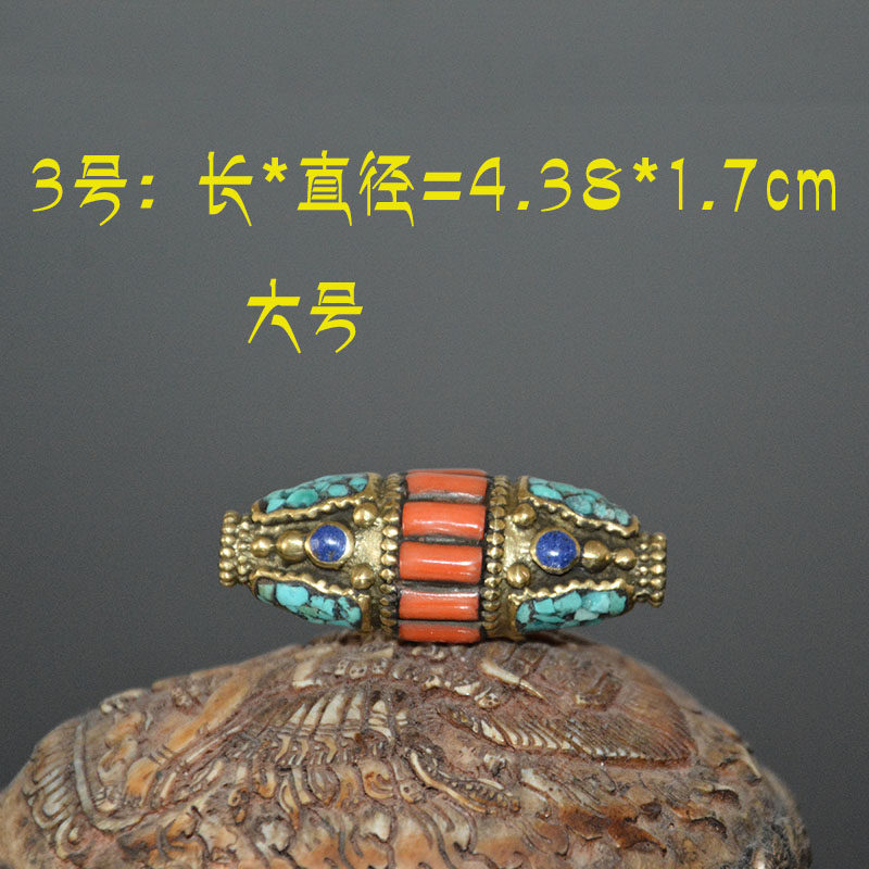 文玩高端配饰绿松青金石桶珠管状铜珠锁骨链吊坠复古diy顶珠文玩