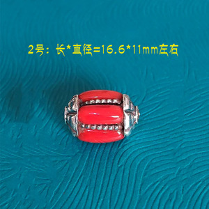 手工制纯银镶嵌天然红山胡配珠