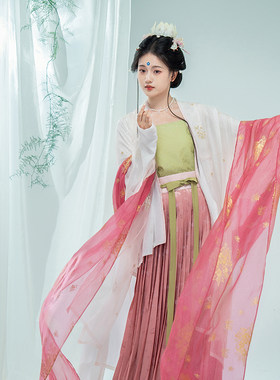 瞳莞汉服原创直领对襟大袖长衫春水煎茶女披帛配饰秋季2023新款