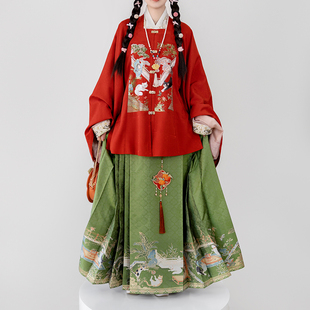 补服闲庭御猫 瞳莞汉服方领对襟大袖 短袄女刺绣猫补走秀款 秋季 新品