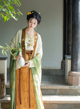 瞳莞汉服南山直领对襟窄袖短衫百迭裙吊带原创设计春秋精致百搭