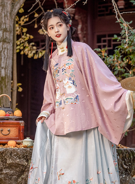 瞳莞明制汉服方领对襟大袖短袄兔年红色补服照月眠3.0春季新品