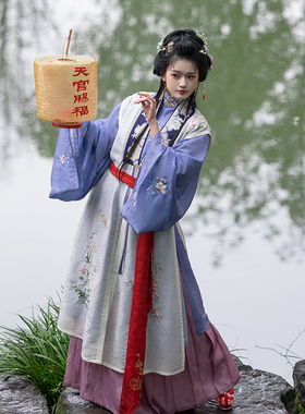 瞳莞汉服四时芳华直领对襟长比甲竖领长衫马面裙套装走秀款秋季