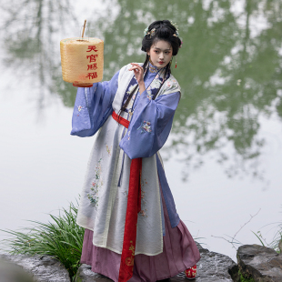 秋季 走秀款 马面裙套装 瞳莞汉服四时芳华直领对襟长比甲竖领长衫