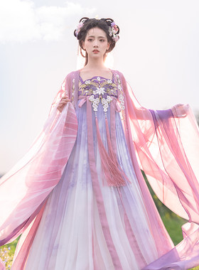 瞳莞原创汉服拂雪直领对襟广袖长衫齐胸襦裙刺绣套装2023春夏新款