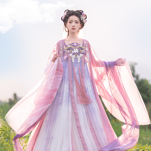 瞳莞原创汉服拂雪直领对襟广袖长衫齐胸襦裙刺绣套装2023春夏新款