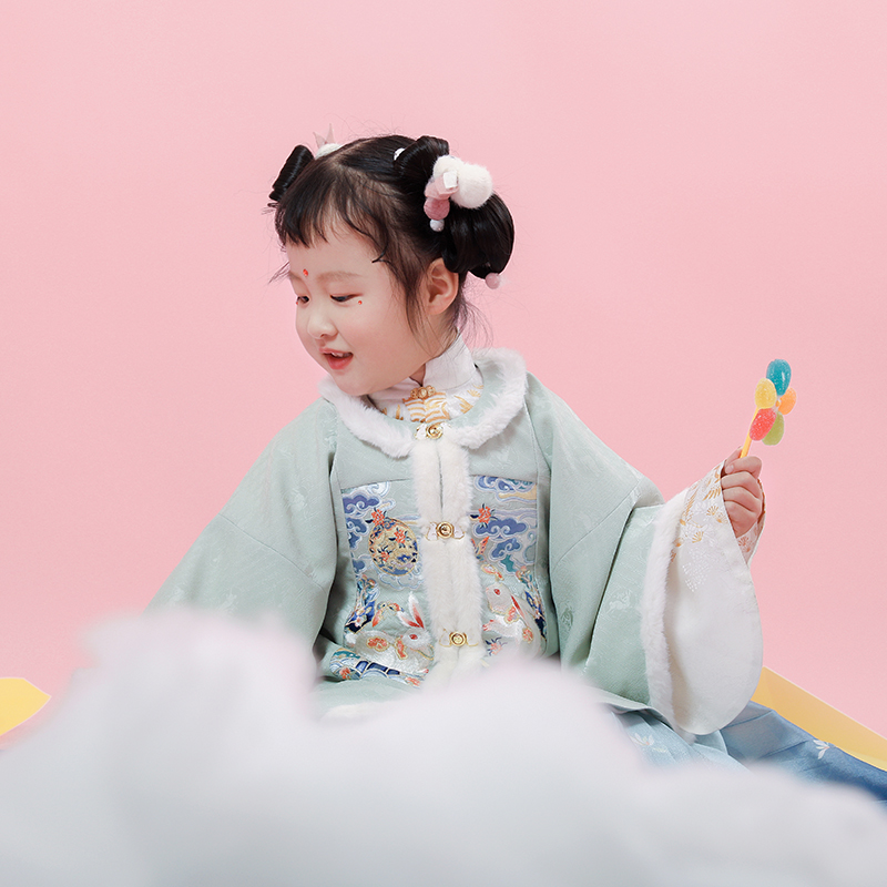 瞳莞汉服*拜年服新年装秋冬新品圆领半袖加绒短袄*照月眠MINI