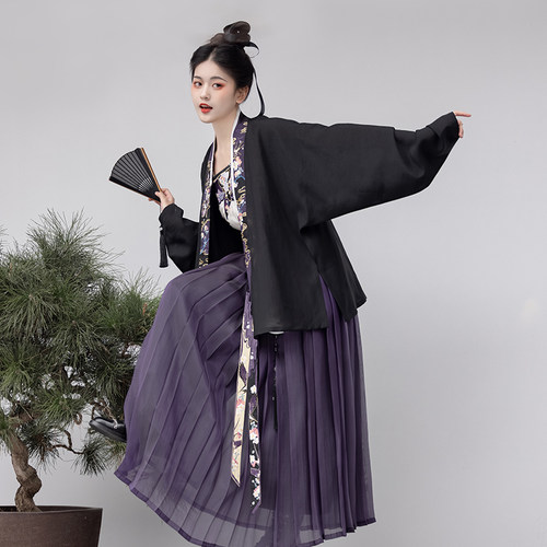 瞳莞原创宋制汉服女云自无心风筝刺绣飞机袖日常吊带内搭通勤褶裙