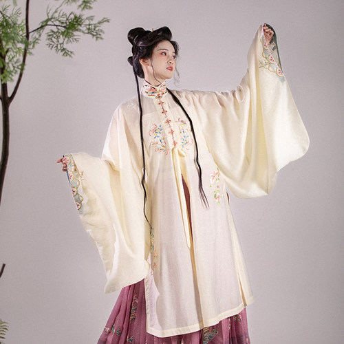 瞳莞汉服仙云弄巧2.0竖领对襟广袖长衫绣花上衣清冷感百搭长袖女