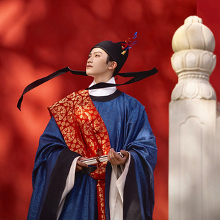 瞳莞原创明制天子门生圆领大襟大袖衫拼色尖摆襕衫秀才男女汉服