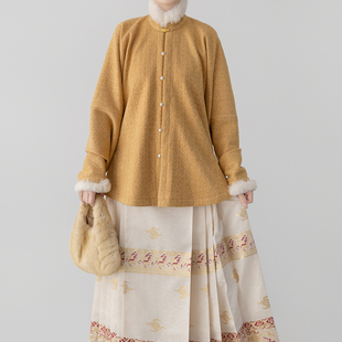 瞳莞竖领对襟弓袋袖短衫加绒暖暖针织衫秋冬汉服内搭上衣多色可选