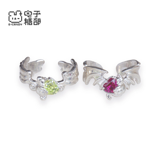 戒指天使恶魔猫狗情侣对戒可爱 纯银版 电子糖部 甜心守护者