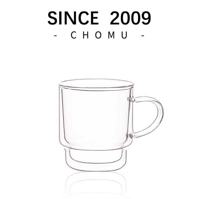 双层玻璃咖啡杯带把手马克茶杯透明防烫耐高温拿铁水杯家用叠叠杯