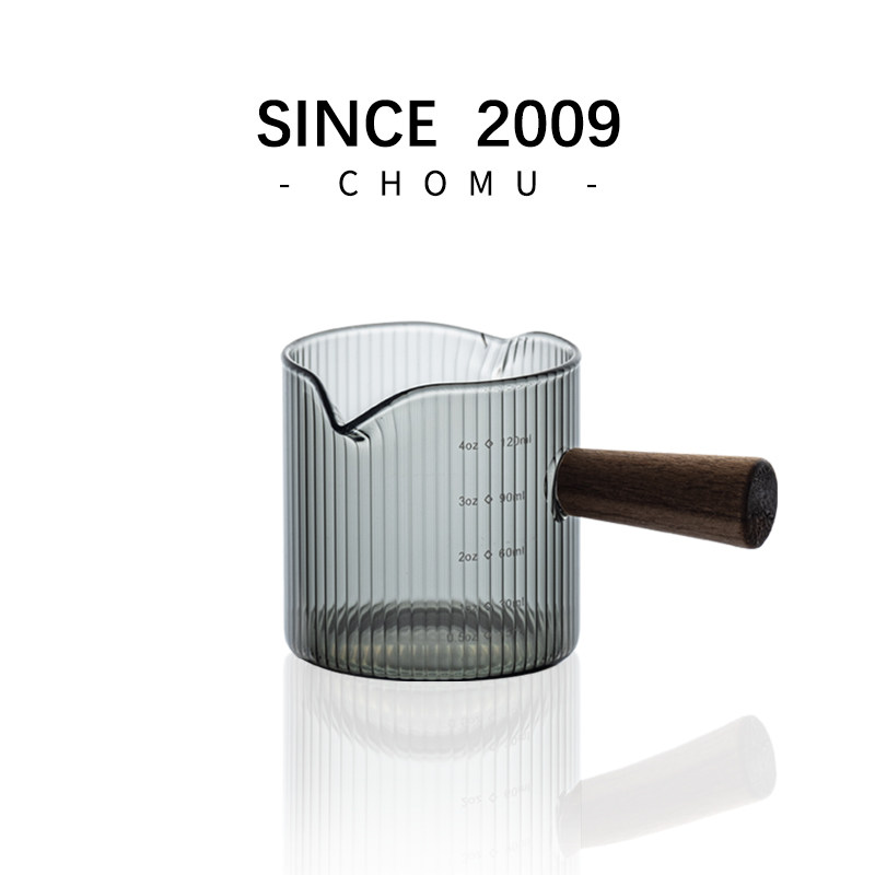 玻璃小奶盅木柄奶罐迷你咖啡器具ins意式浓缩萃取接液杯刻度量杯