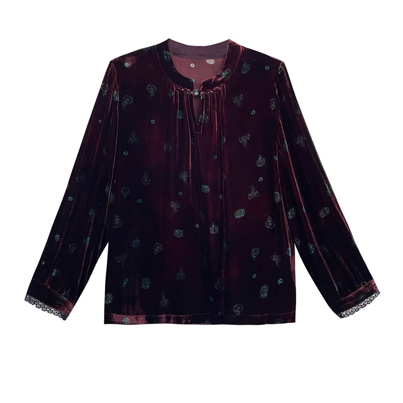 桑蚕丝丝绒上衣中式盘扣复古风真丝绒妈妈装宽松上衣 长56/60