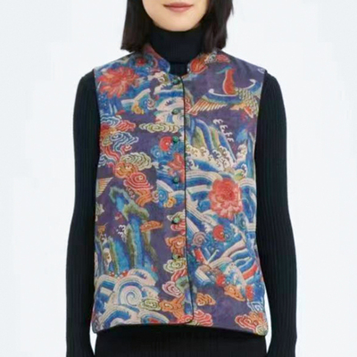 双面穿保暖马甲填充桑蚕丝冬季中式领民族风气质妈妈坎肩 长62