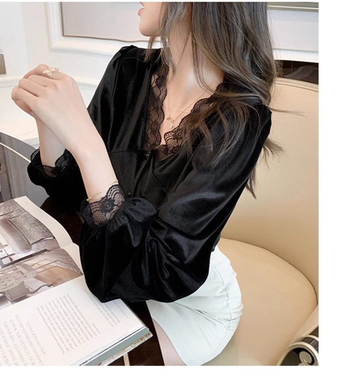 长袖金丝绒上衣大码女装金丝绒女