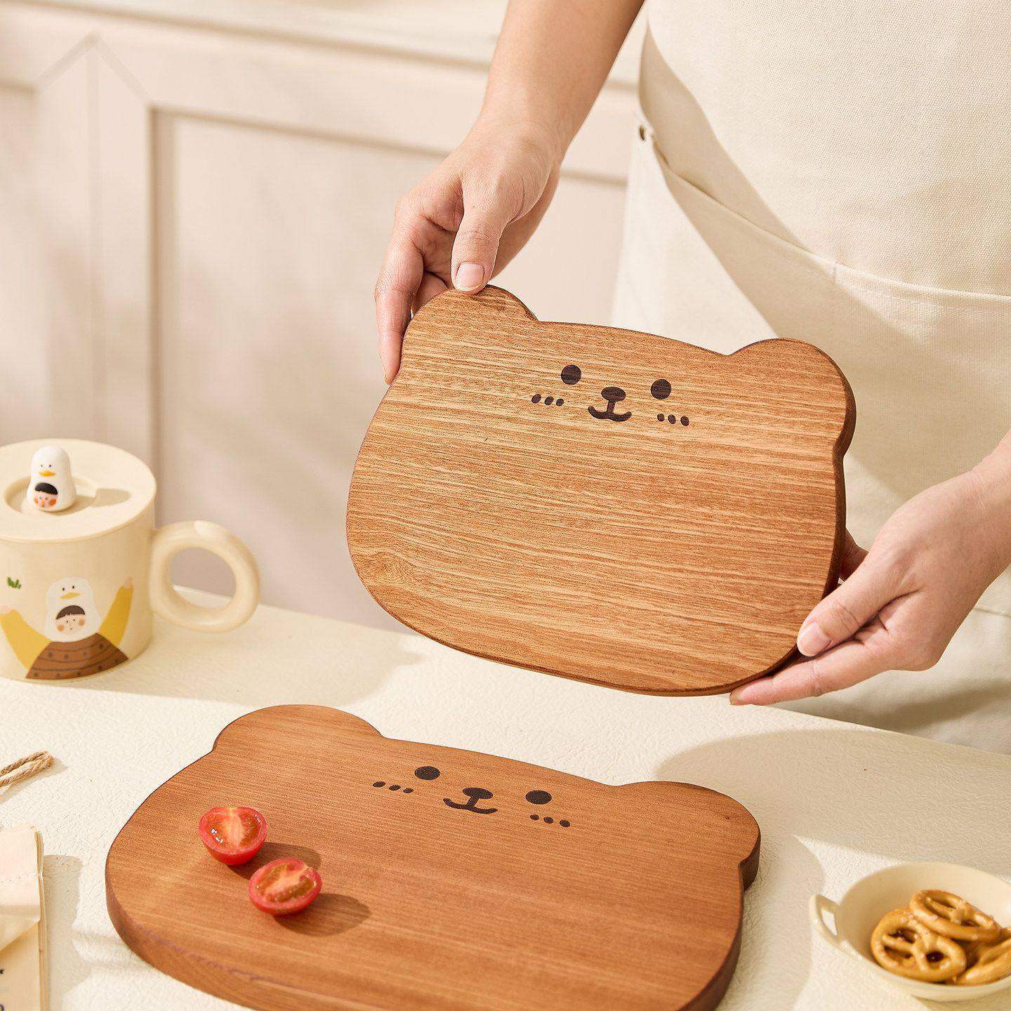 可爱小熊乌檀木菜板实木宝宝辅食砧板防霉抗菌厨房专用双面切菜板