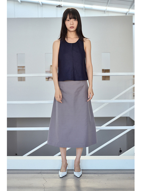 MYTOPBUYER/中腰中长裙A字裙后开叉半身裙中裙纯色24春夏新品