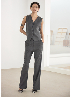 MYTOPBUYER/BNPS 经典马夹与微喇长裤套装修身灰色时髦实穿