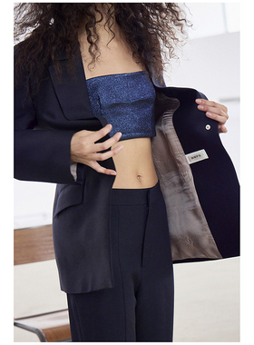 mytopbuyer/BNPS经典剪裁真丝+羊毛轻奢西装女 修身简约 深藏青