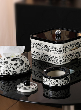 陶瓷纸巾盒中古风客厅抽纸盒家用茶几高级感创意纸抽盒套装装饰品