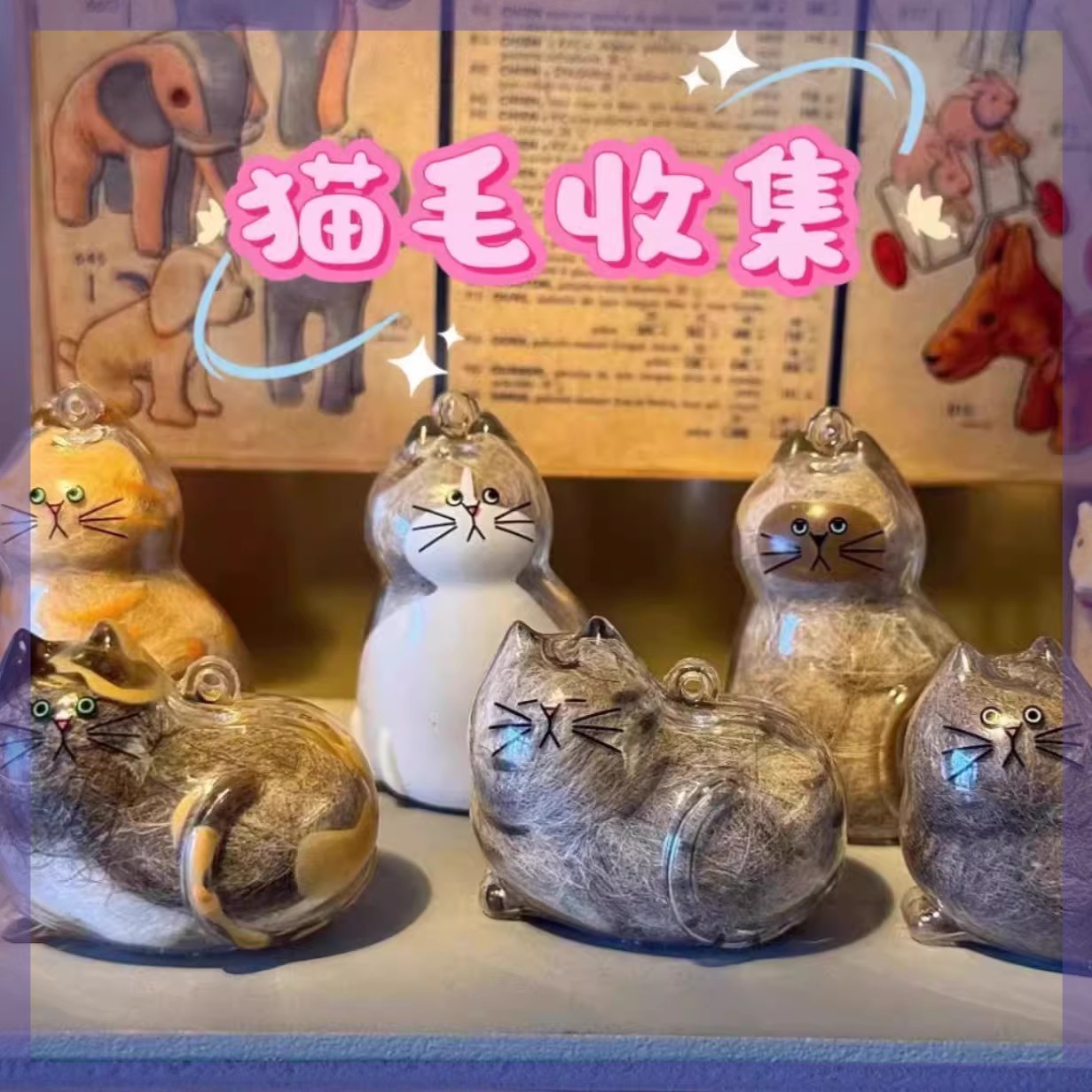 透明猫毛收纳盒吊饰扭蛋猫咪毛发