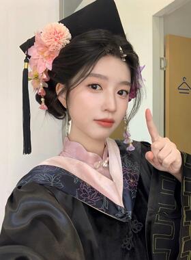 簪花学士帽仿花真朵发夹边头夹侧边饰diy学生毕业硕士帽礼帽装饰