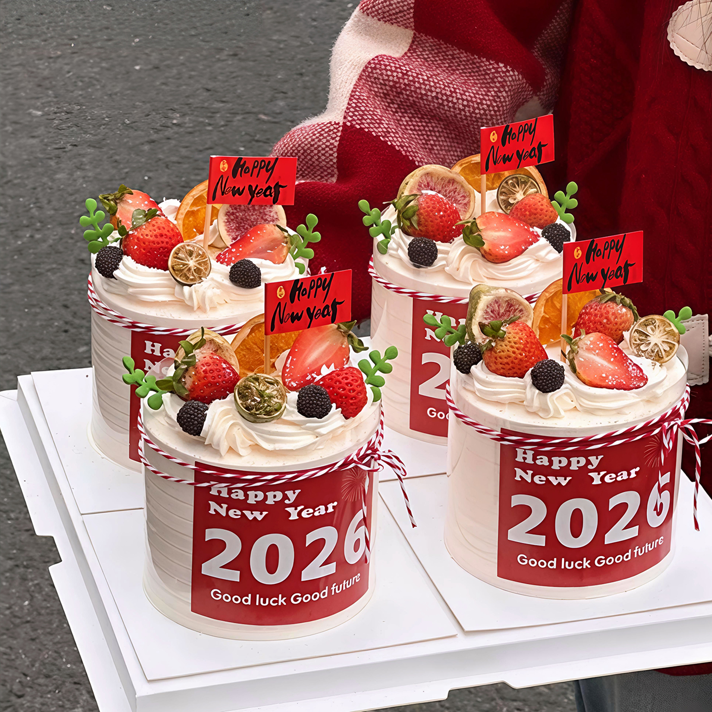 网红hello 2026跨年春节马年烘焙蛋糕装饰插件新年快乐插旗贴纸