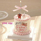 2.14情人节网红烘焙蛋糕装 饰摆件插件ins风爱心可爱小狗蜡烛丝带