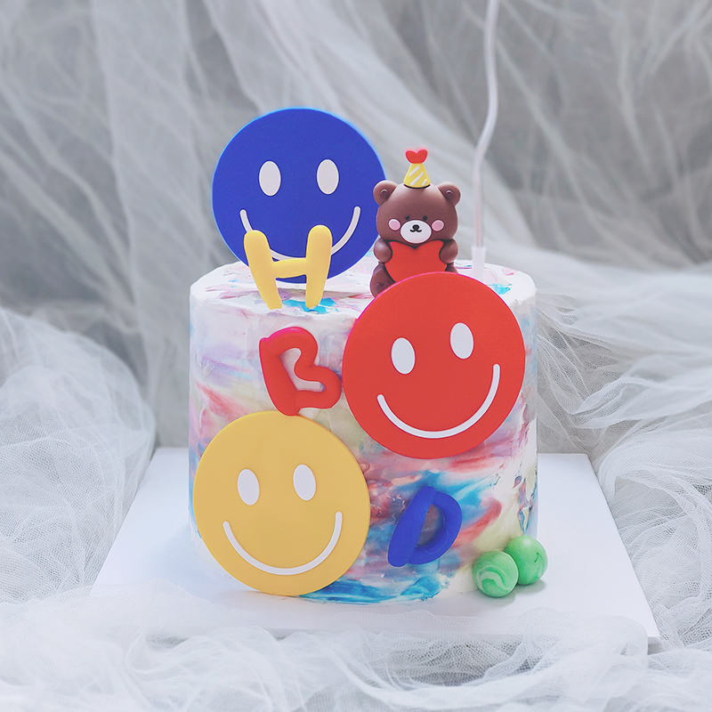 儿童蛋糕装饰软胶笑脸smile摆件网红多巴胺彩色系ins生日装扮插件