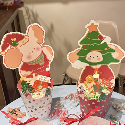 包邮圣诞节网红蛋糕装饰插件可爱狗狗杯子糖果饼干苹果包装手提袋