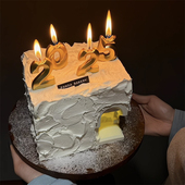 新年跨年网红烘焙蛋糕装 饰插件2025年金色数字蜡烛古堡宫殿模具