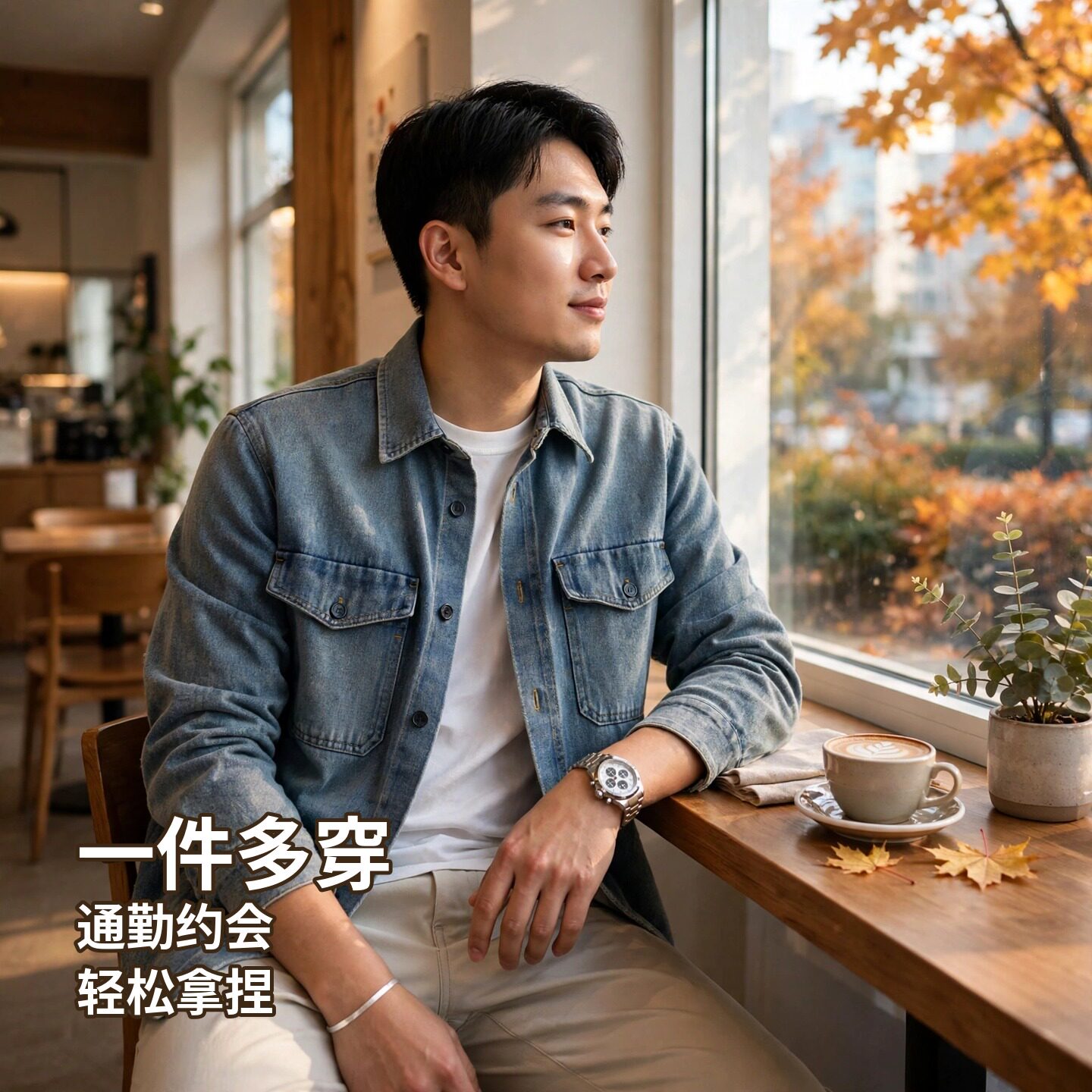 秋季男士水洗牛仔衬衫工装宽松
