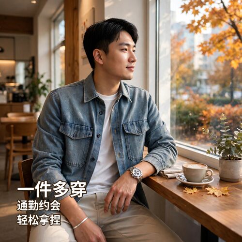 秋季男士水洗牛仔衬衫工装宽松