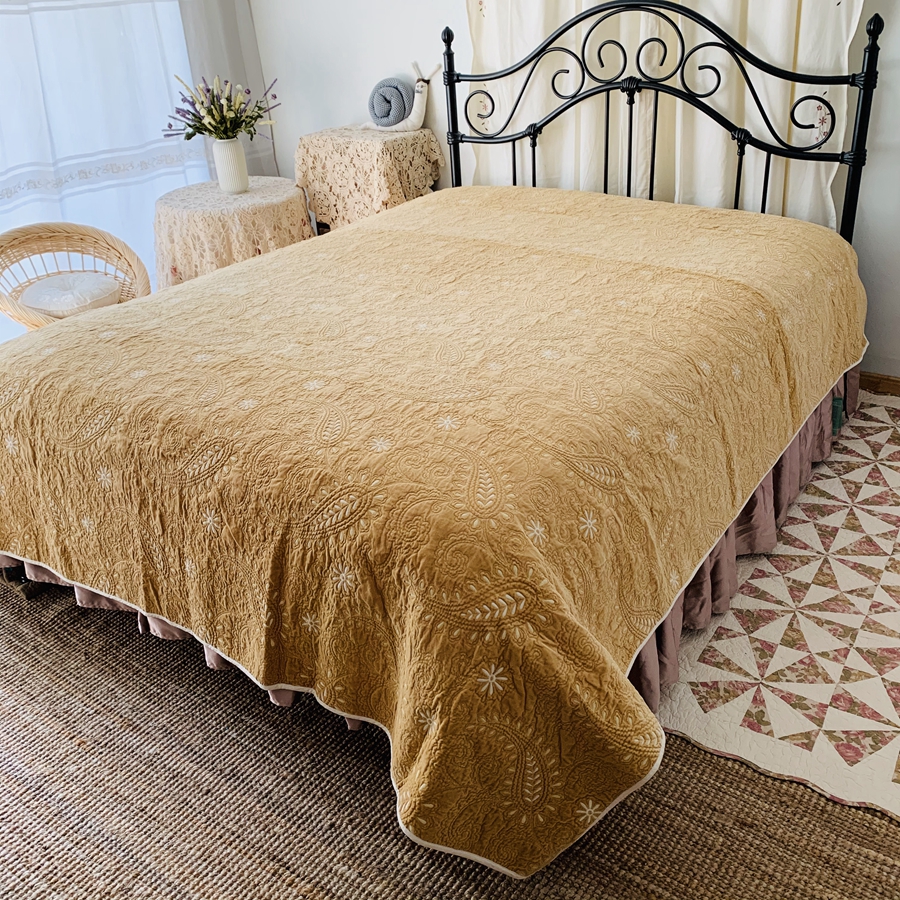 棉床盖欧式双面刺绣外贸出口