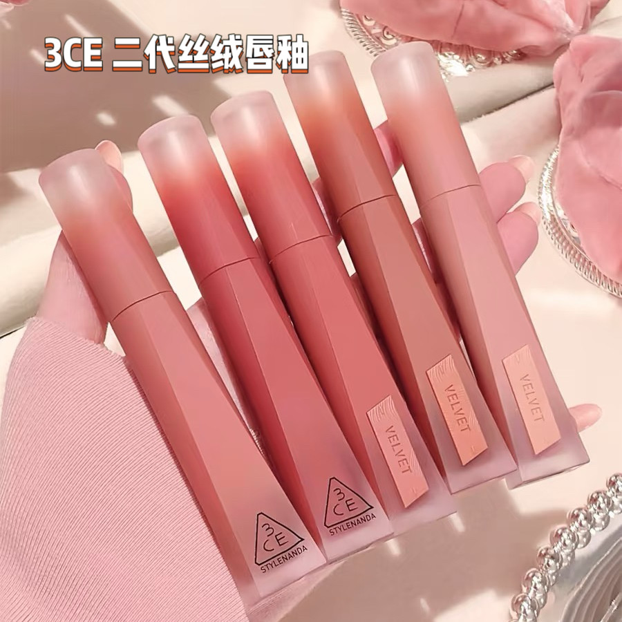 韩国3ce 3CE高定丝绒唇釉新品哑光雾面奶杏裸粉色素颜淡妆显白