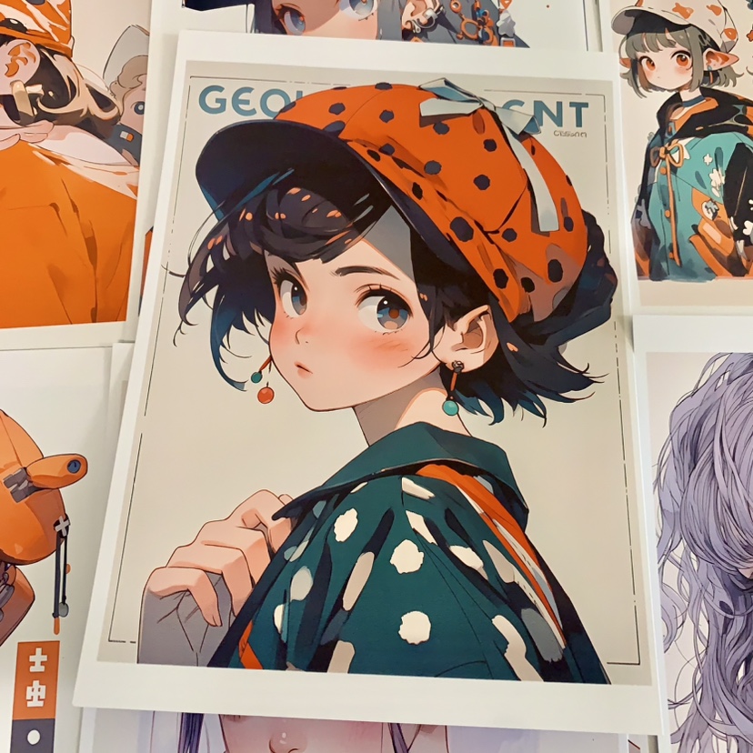 波点时尚女孩临摹卡儿童创意美术明信片马克笔动漫人物卡通二次元