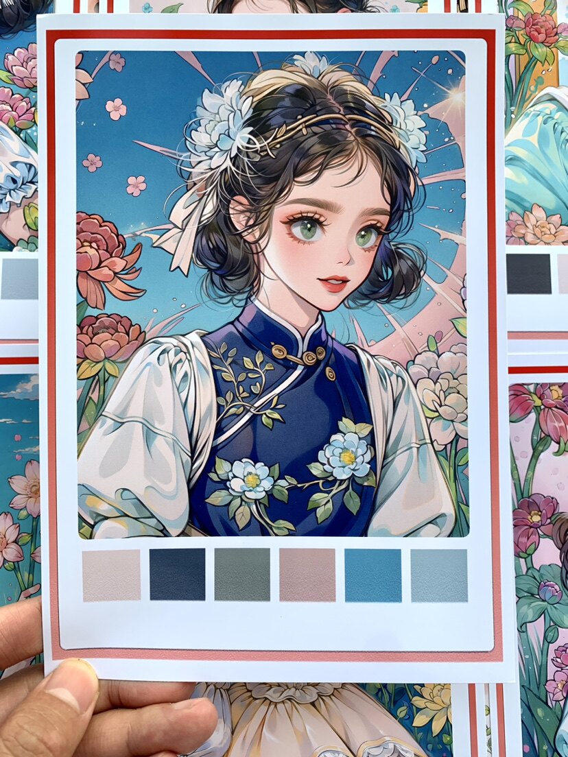 q版水彩女孩1临摹卡儿童创意美术明信片卡通人物初中级水彩范图