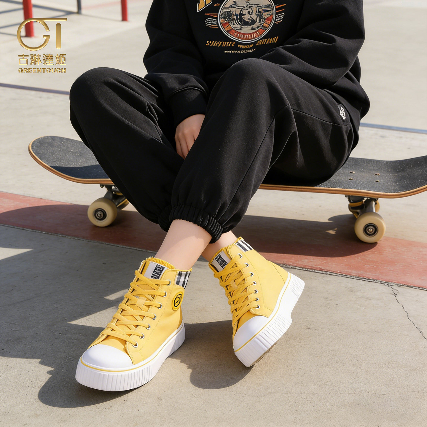 GT高端品牌女鞋2026新款夏透气帆布鞋女厚底运动休闲高帮百搭板鞋